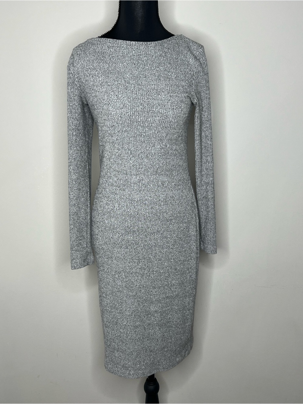 A New Day Heather Gray Ribbed Long-Sleeve Midi Dress XS